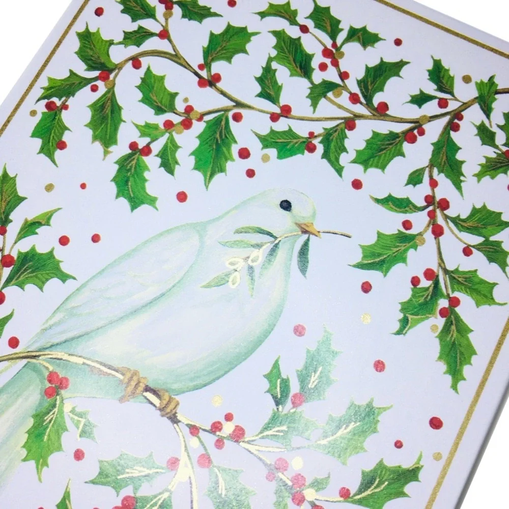 Caspari Peace Dove with Holly Stationery Set - White and Green with Red Berries